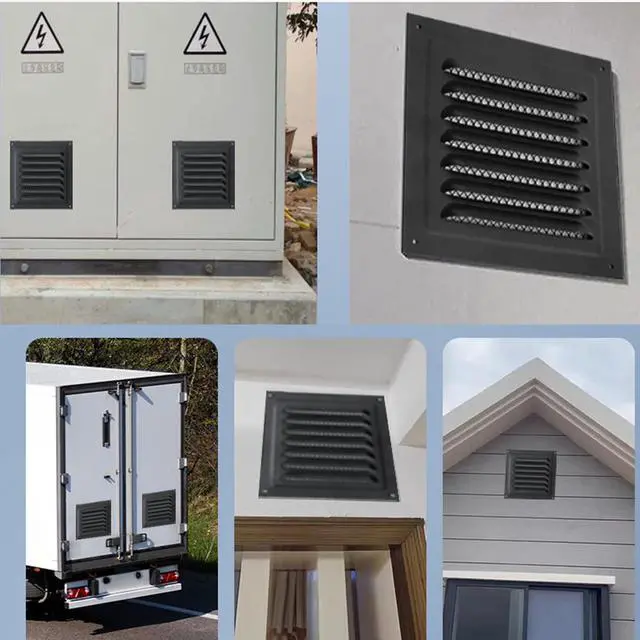 Alt view image 4 of 6 - 2pcs Attic Vent Soffit Vent Aluminum Wall Vent Metal Shed Vent Square Vent Louver Vent Grille with Built-in Insect Screen for Exterior Door House Attic Garage Ceiling (Black 6" x 6"-2 Pack)