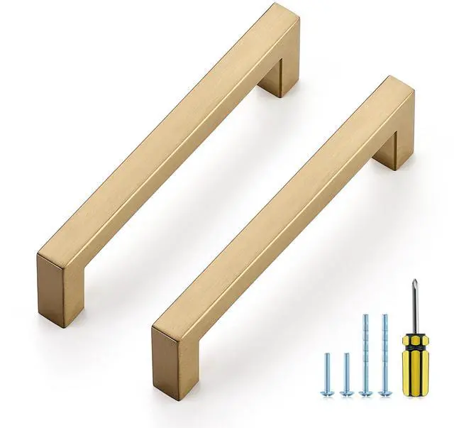 Main image of Champagne Bronze Square Pulls Cabinet Handles,5 Inch,10 Pack | Stainless Steel Pull Feel, Square Bar Grip, Smooth Touch, Screwdriver Included, For Cupboards, Drawers, Dressers, Cabinets