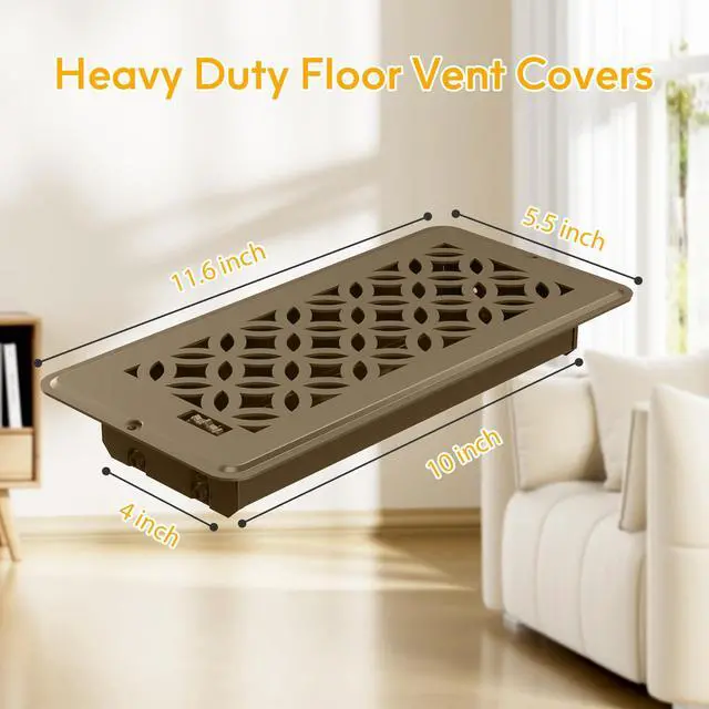 Alt view image 2 of 7 - 2 Pack Floor Vent Covers, Floor Register 4x10, Adjustable Decorative Vent Covers for Home Floor Ceiling or Sidewall Vent, Heavy Duty Walkable Steel Floor Vents, Rust-Proof Finish (Brown)