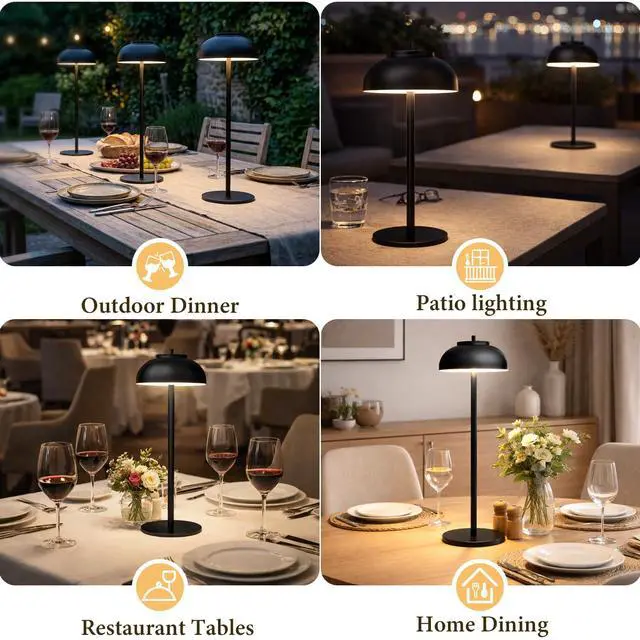 Alt view image 2 of 7 - Cordless Table Lamps, Rechargeable LED Touch Lamp, Black, 2 Pack | Waterproof, 5000mAh battery, 3 color temperatures, 10-100% touch dimming, for patio, table top, dinner, restaurant, home bar
