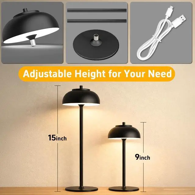 Alt view image 4 of 7 - Cordless Table Lamps, Rechargeable LED Touch Lamp, Black, 2 Pack | Waterproof, 5000mAh battery, 3 color temperatures, 10-100% touch dimming, for patio, table top, dinner, restaurant, home bar