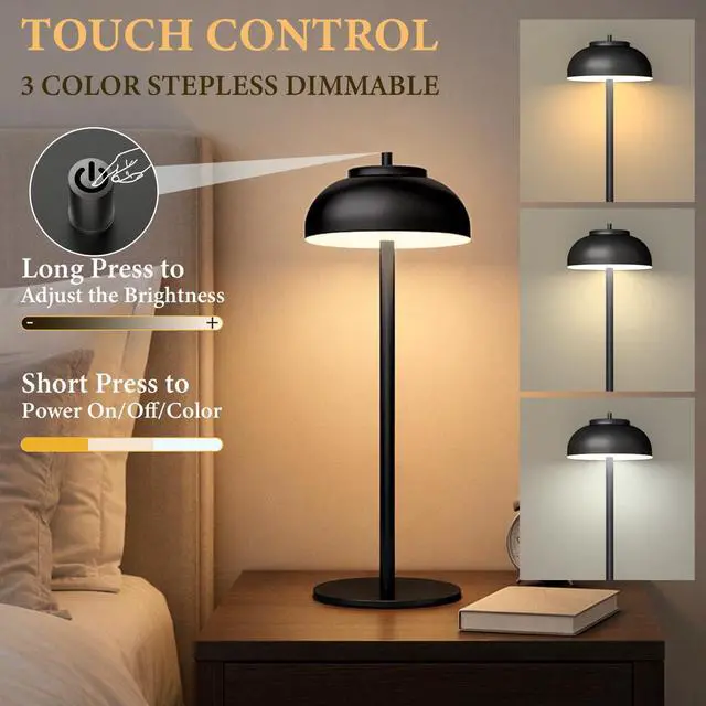 Alt view image 6 of 7 - Cordless Table Lamps, Rechargeable LED Touch Lamp, Black, 2 Pack | Waterproof, 5000mAh battery, 3 color temperatures, 10-100% touch dimming, for patio, table top, dinner, restaurant, home bar