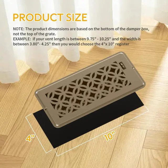 Alt view image 4 of 7 - 2 Pack Floor Vent Covers, Floor Register 4x10, Adjustable Decorative Vent Covers for Home Floor Ceiling or Sidewall Vent, Heavy Duty Walkable Steel Floor Vents, Rust-Proof Finish (Brown)