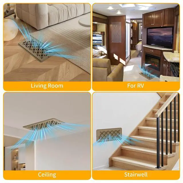 Alt view image 7 of 7 - 2 Pack Floor Vent Covers, Floor Register 4x10, Adjustable Decorative Vent Covers for Home Floor Ceiling or Sidewall Vent, Heavy Duty Walkable Steel Floor Vents, Rust-Proof Finish (Brown)