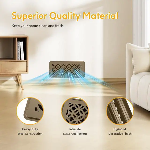 Alt view image 6 of 7 - 2 Pack Floor Vent Covers, Floor Register 4x10, Adjustable Decorative Vent Covers for Home Floor Ceiling or Sidewall Vent, Heavy Duty Walkable Steel Floor Vents, Rust-Proof Finish (Brown)