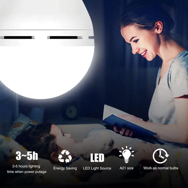 Alt view image 2 of 7 - A21 6PK Emergency-Rechargeable-Light-Bulb, Keep Lighting During Power Outage, 12W 6500K LED 65W Equivalent Light Bulbs, 1200 mAh Battery Backup Light Bulbs for Home Power Failure