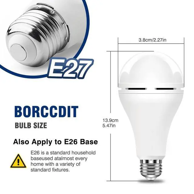 Alt view image 3 of 7 - A21 6PK Emergency-Rechargeable-Light-Bulb, Keep Lighting During Power Outage, 12W 6500K LED 65W Equivalent Light Bulbs, 1200 mAh Battery Backup Light Bulbs for Home Power Failure