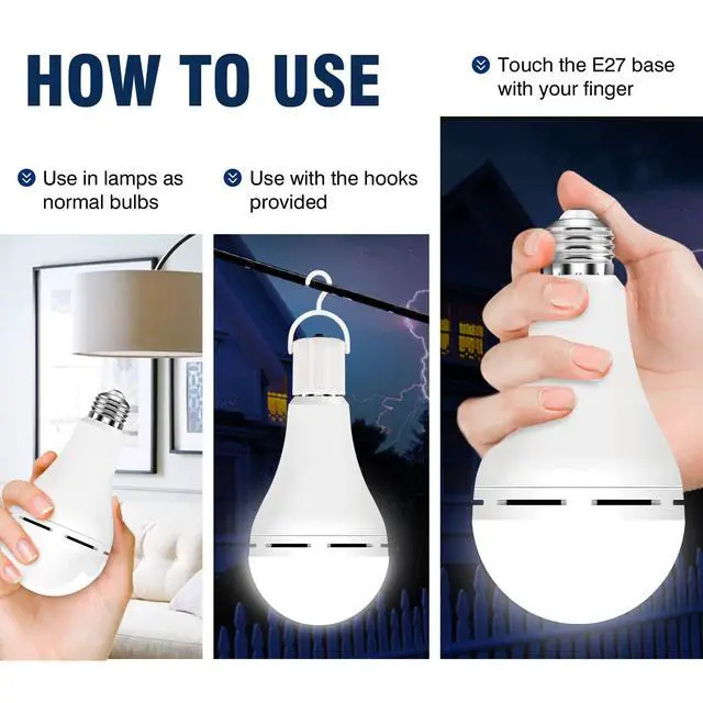 Alt view image 5 of 7 - A21 6PK Emergency-Rechargeable-Light-Bulb, Keep Lighting During Power Outage, 12W 6500K LED 65W Equivalent Light Bulbs, 1200 mAh Battery Backup Light Bulbs for Home Power Failure