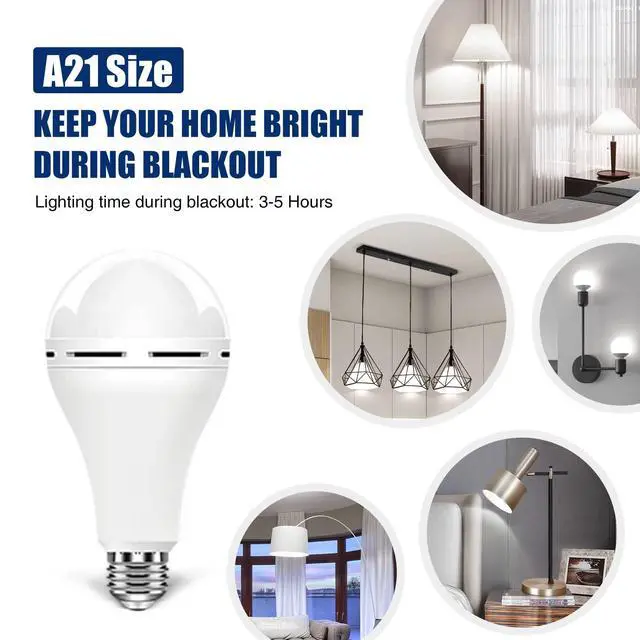 Alt view image 6 of 7 - A21 6PK Emergency-Rechargeable-Light-Bulb, Keep Lighting During Power Outage, 12W 6500K LED 65W Equivalent Light Bulbs, 1200 mAh Battery Backup Light Bulbs for Home Power Failure