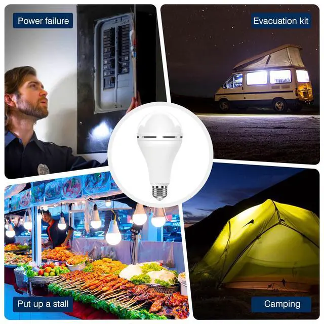 Alt view image 7 of 7 - A21 6PK Emergency-Rechargeable-Light-Bulb, Keep Lighting During Power Outage, 12W 6500K LED 65W Equivalent Light Bulbs, 1200 mAh Battery Backup Light Bulbs for Home Power Failure