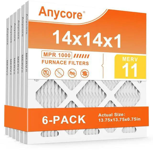 Main image of 14x14x1 Air Filter 6 Pack MERV 11 | AC HVAC Furnace Pleated Air Filters for Home Office MPR 1000 FPR 7 (Actual Size: 13.75x13.75x0.75 inch)