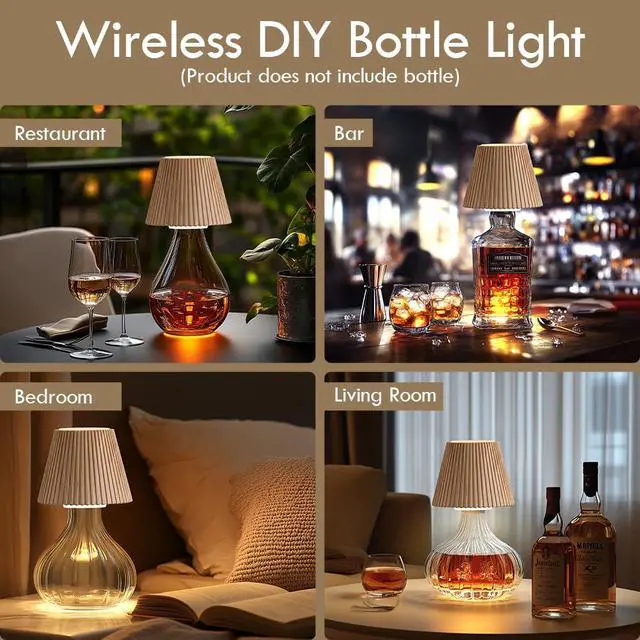 Alt view image 3 of 7 - Wireless Bottle Lamp, LED Bottle Light Topper for Liquor Wine Bottles | Rechargeable Cordless Lamp Shade for Bar Table Home Decor, Modern Infinity Wine Bottle Light, Gifts for Women