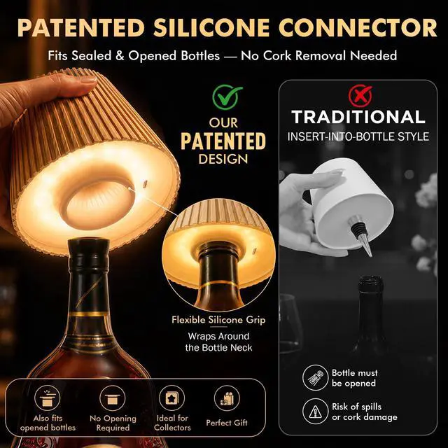 Alt view image 2 of 7 - Wireless Bottle Lamp, LED Bottle Light Topper for Liquor Wine Bottles | Rechargeable Cordless Lamp Shade for Bar Table Home Decor, Modern Infinity Wine Bottle Light, Gifts for Women