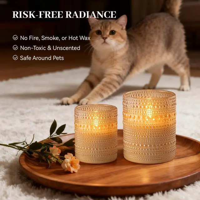 Alt view image 5 of 7 - Dotted Glass Flameless Candles with Remote Timer, Real Wax Battery Operated LED Pillar Candles with 3D Flickering Flame for Festival Wedding Home Party Decor, 3" x 4", 4" x 5", Set of 2 (Gold)