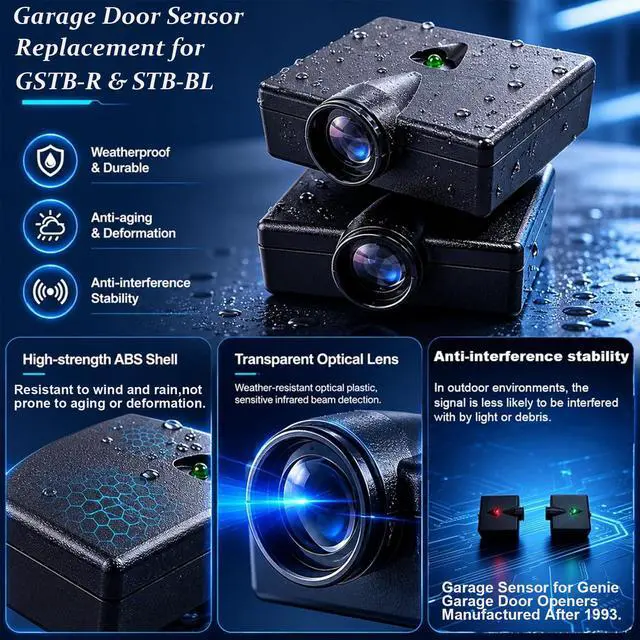 Alt view image 5 of 7 - Garage Door Sensors OEM Replacement for Genie/Overhead Garage Door sensors, GSTB-R STB-BL Garage Sensor for Genie Garage Door Openers Manufactured After 1993.(Receiving&Sending)
