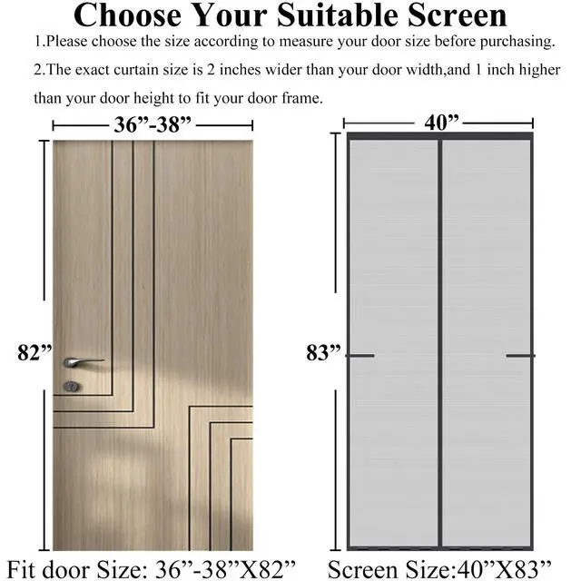 Alt view image 2 of 7 - Magnetic Screen Door Upgraded-Model Full Strip Magnets Fit Door to 38x82 | Heavy Duty Fiberglass Mesh,Retractable Door Screen Magnetic Closure for Single Front Sliding Door,Black