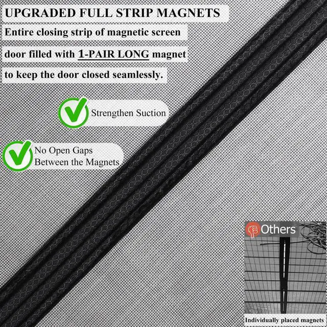 Alt view image 3 of 7 - Magnetic Screen Door Upgraded-Model Full Strip Magnets Fit Door to 38x82 | Heavy Duty Fiberglass Mesh,Retractable Door Screen Magnetic Closure for Single Front Sliding Door,Black