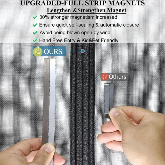 Alt view image 4 of 7 - Magnetic Screen Door Upgraded-Model Full Strip Magnets Fit Door to 38x82 | Heavy Duty Fiberglass Mesh,Retractable Door Screen Magnetic Closure for Single Front Sliding Door,Black