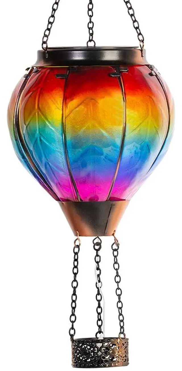 Main image of Hot Air Balloon Solar Lantern with Candle Holder Flickering Flame Hanging Garden Light Waterproof Glass Solar Lanterns Outdoor Waterproof Decorative for Lawn Porch Tree Yard