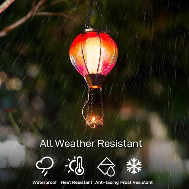 Alt view image 4 of 7 - Hot Air Balloon Solar Lantern with Candle Holder Flickering Flame Hanging Garden Light Waterproof Glass Solar Lanterns Outdoor Waterproof Decorative for Lawn Porch Tree Yard