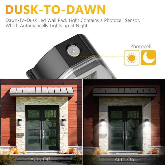 Alt view image 2 of 6 - 30W LED Wall Pack Light with Dusk to Dawn Sensor, 3600LM, 5000K Daylight, 120Vac Led Porch Lights, IP65 Waterproof Outdoor Security Lighting for Garage Warehouse Garden, ETL Certified, 2 Pack
