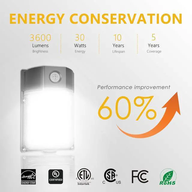 Alt view image 5 of 6 - 30W LED Wall Pack Light with Dusk to Dawn Sensor, 3600LM, 5000K Daylight, 120Vac Led Porch Lights, IP65 Waterproof Outdoor Security Lighting for Garage Warehouse Garden, ETL Certified, 2 Pack