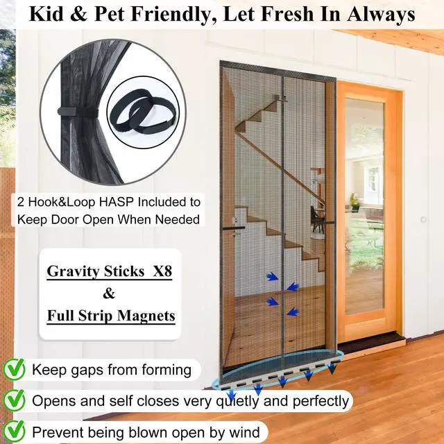 Alt view image 7 of 7 - Magnetic Screen Door Upgraded-Model Full Strip Magnets Fit Door to 38x82 | Heavy Duty Fiberglass Mesh,Retractable Door Screen Magnetic Closure for Single Front Sliding Door,Black