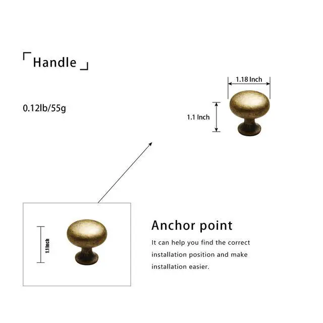 Alt view image 3 of 7 - Vintage Retro Antique Brass Zinc Alloy Cabinet Knob - Single Hole Center Affordable Luxury Cabinet Pull Hardware for Bedroom, Kitchen, 6 Pack