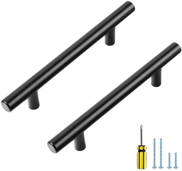 Main image of Black Cabinet Handles, 30 Pack Drawer Pulls, 4 inch Hole Center | 6-3/8in Overall Lenghth, T Bar Pull, Smooth Grip, Easy Cabinet Upgrade, For Kitchen Cabinets, Drawers, Cupboards, Dressers