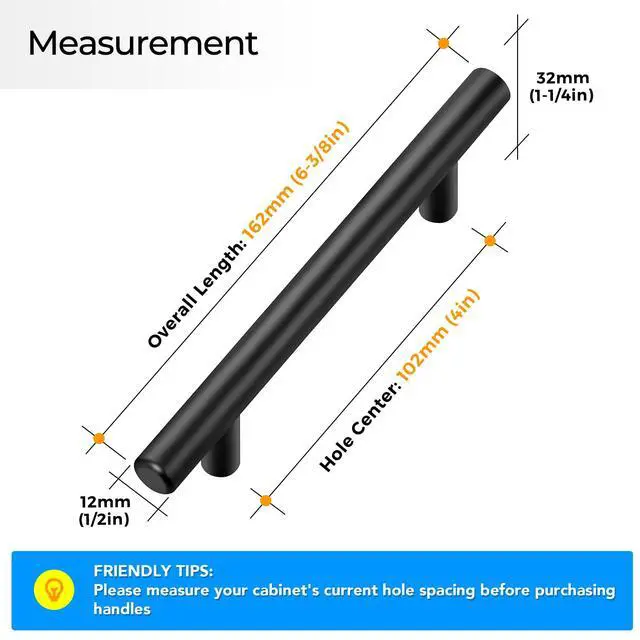 Alt view image 4 of 7 - Black Cabinet Handles, 30 Pack Drawer Pulls, 4 inch Hole Center | 6-3/8in Overall Lenghth, T Bar Pull, Smooth Grip, Easy Cabinet Upgrade, For Kitchen Cabinets, Drawers, Cupboards, Dressers