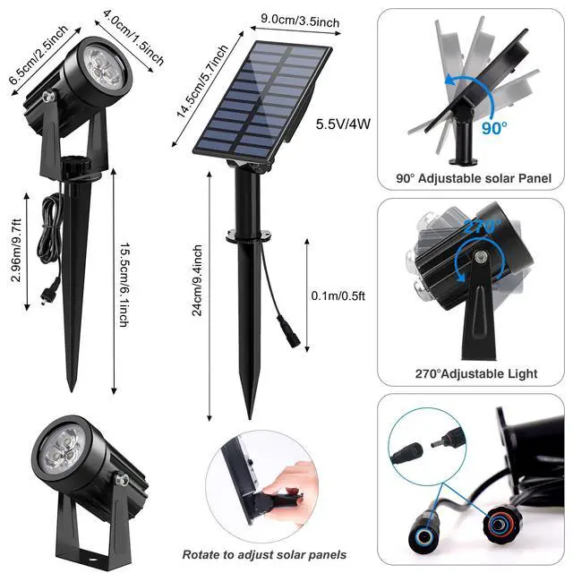 Alt view image 4 of 7 - Solar Spot Lights Outdoor, Solar Landscape Spotlights IP65 Waterproof 9.8ft Cable,Auto On/Off Outdoor Wall Lights for Garden Yard Driveway Porch Walkway Pool (6000K White)