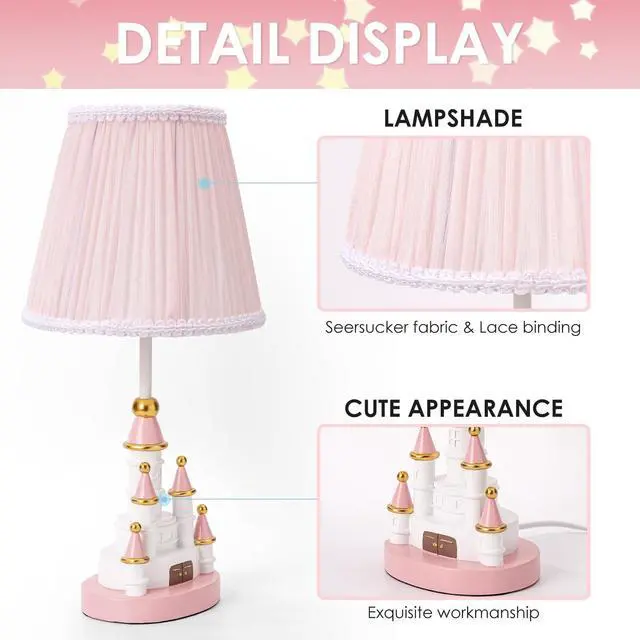 Alt view image 3 of 7 - Kids Table Lamp, Adorable 14 Inch Castle Style Kids Desk Lamp, Pink Bedside Lamp Ideal for Girls Bedroom Decor, Includes LED Bulb