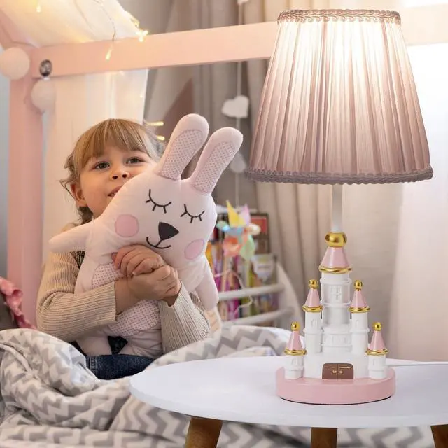Alt view image 6 of 7 - Kids Table Lamp, Adorable 14 Inch Castle Style Kids Desk Lamp, Pink Bedside Lamp Ideal for Girls Bedroom Decor, Includes LED Bulb