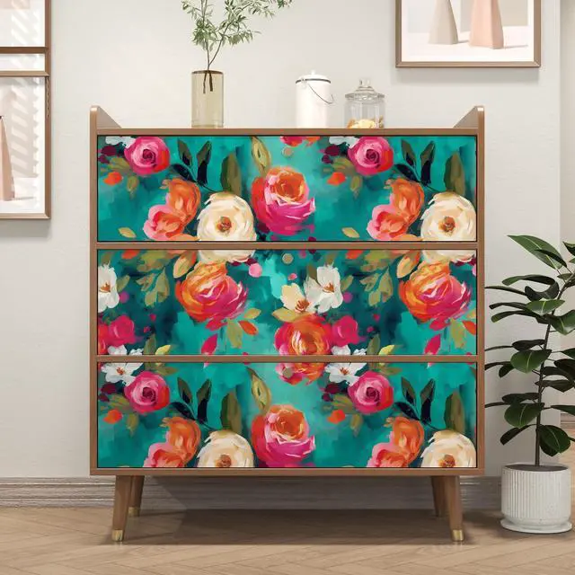 Alt view image 5 of 6 - Floral Wallpaper Peel and Stick Boho Teal Blue 17.5 x 118In | Removable Self Adhesive Renter Friendly Vibrant Watercolor Wall Paper for Bedroom Bathroom Living Room Feature Accent Wall