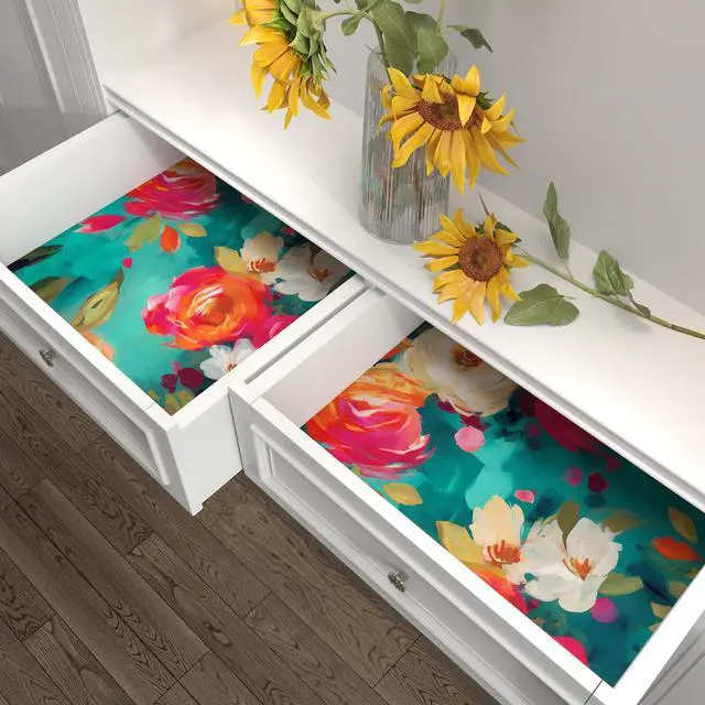 Alt view image 6 of 6 - Floral Wallpaper Peel and Stick Boho Teal Blue 17.5 x 118In | Removable Self Adhesive Renter Friendly Vibrant Watercolor Wall Paper for Bedroom Bathroom Living Room Feature Accent Wall