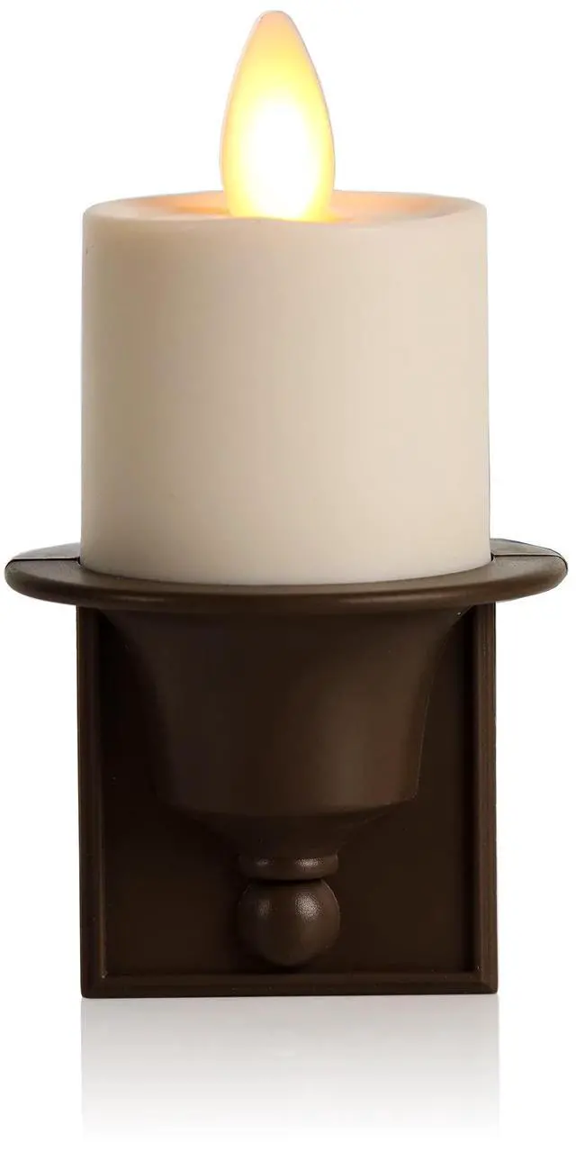 Main image of Flameless Candle Nightlight w/Dusk to Dawn Light Dark Auto Sensor, Bronze Wall Plug Indoor Night LED Light w/Real-Flame Effect Technology, Bathroom Bedroom Hallway, No Remote Needed