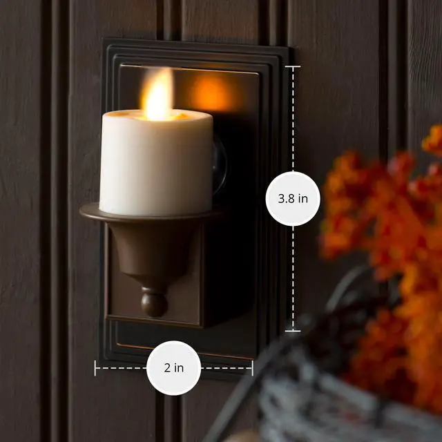Alt view image 4 of 7 - Flameless Candle Nightlight w/Dusk to Dawn Light Dark Auto Sensor, Bronze Wall Plug Indoor Night LED Light w/Real-Flame Effect Technology, Bathroom Bedroom Hallway, No Remote Needed