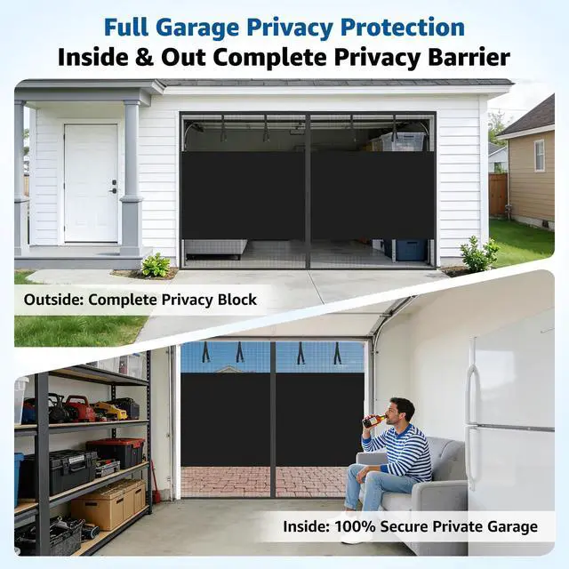 Alt view image 2 of 7 - Garage Door Screen 2 Car 16x7 Ft, Privacy Magnetic Closure Garage Net Screen for Garage & Patio, Keep Tiny Animals Out & Pet Friendly, 20 Mins Quick Install for Home Gym, Porch, Balcony(Black)