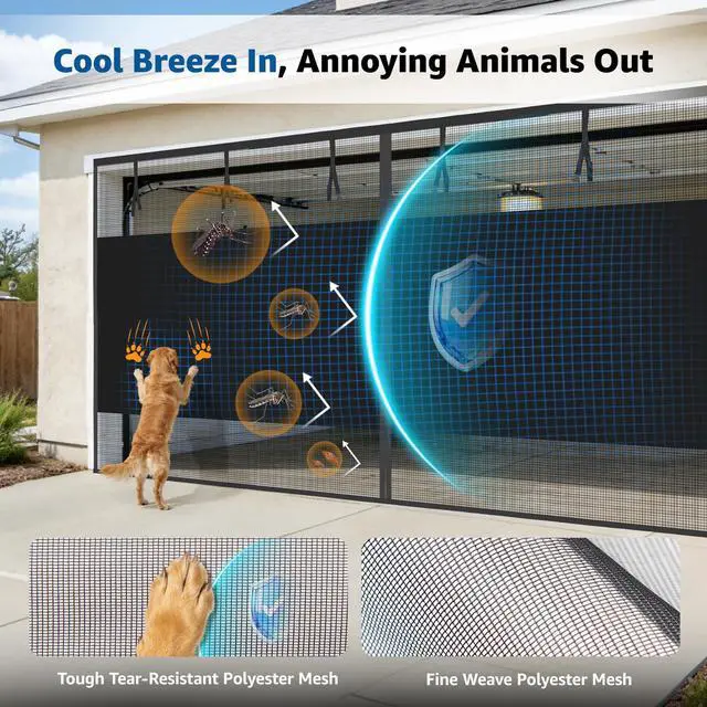 Alt view image 4 of 7 - Garage Door Screen 2 Car 16x7 Ft, Privacy Magnetic Closure Garage Net Screen for Garage & Patio, Keep Tiny Animals Out & Pet Friendly, 20 Mins Quick Install for Home Gym, Porch, Balcony(Black)