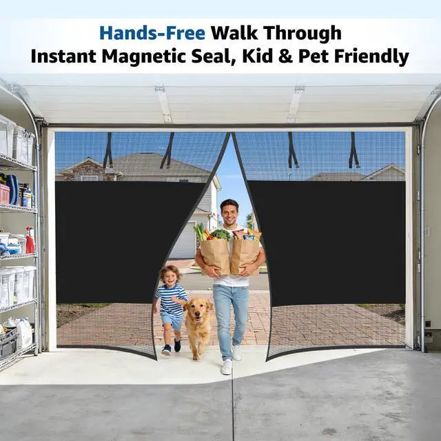 Alt view image 6 of 7 - Garage Door Screen 2 Car 16x7 Ft, Privacy Magnetic Closure Garage Net Screen for Garage & Patio, Keep Tiny Animals Out & Pet Friendly, 20 Mins Quick Install for Home Gym, Porch, Balcony(Black)