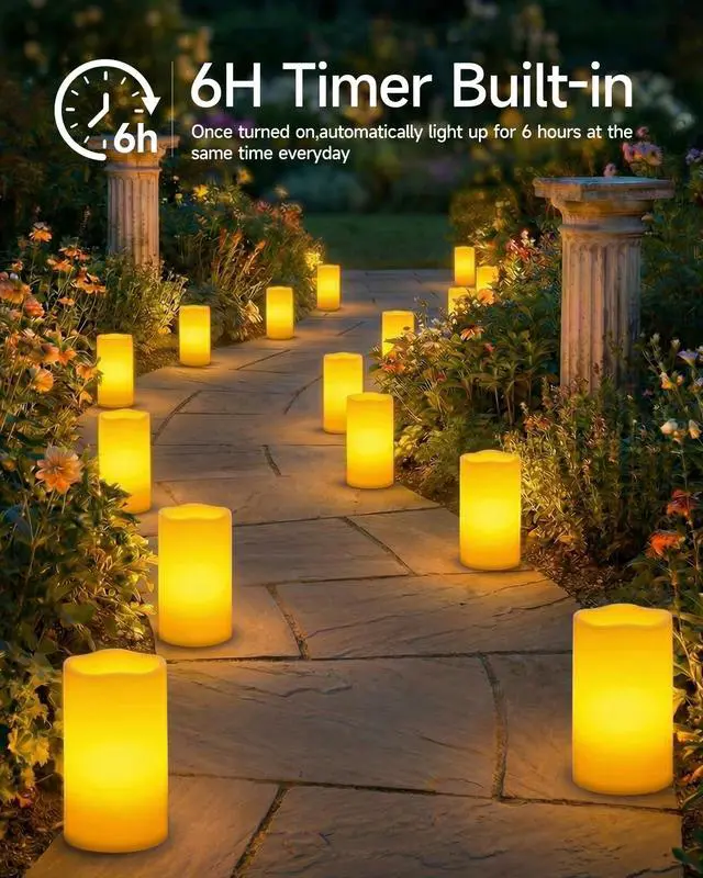 Alt view image 5 of 7 - 6" x 12" Extra Large Outdoor Waterproof Candle with Auto 6-Hour Timer, Ivory Plastic Made, Long Last for Half A Year