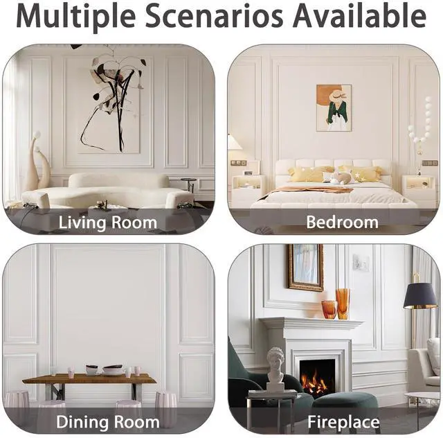 Alt view image 6 of 7 - Peel and Stick Wall Molding, Chair Rail Wainscoting Panel, Finish Trim for Home Decoration (Paintable White, 9.8ft x 2.4in)