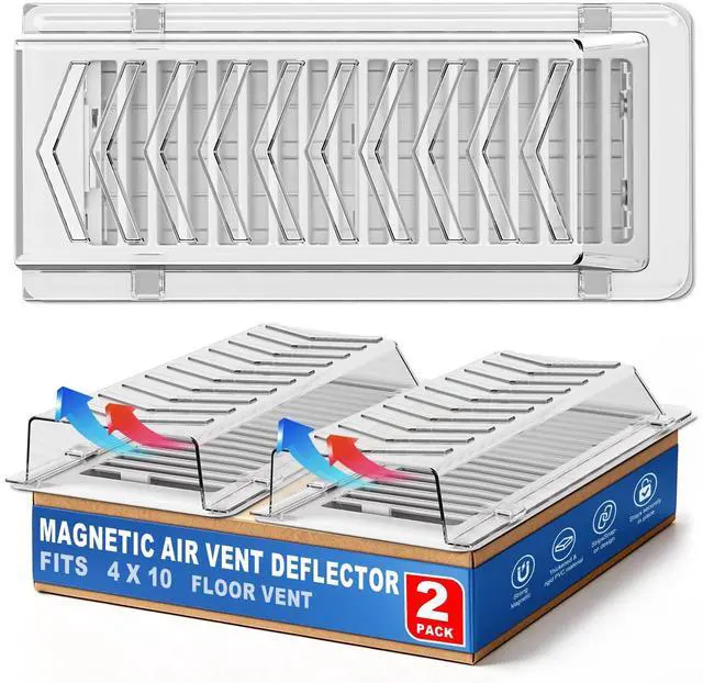 Main image of Super Magnetic Vent Deflector, Sideways Air & Heat Deflectors 2 Pack | One-Piece Snap-Lock Vent Redirector for Wall, Floor & Ceiling Vents, Fits 4"x10" Duct Openings, Adjustable Airflow Control