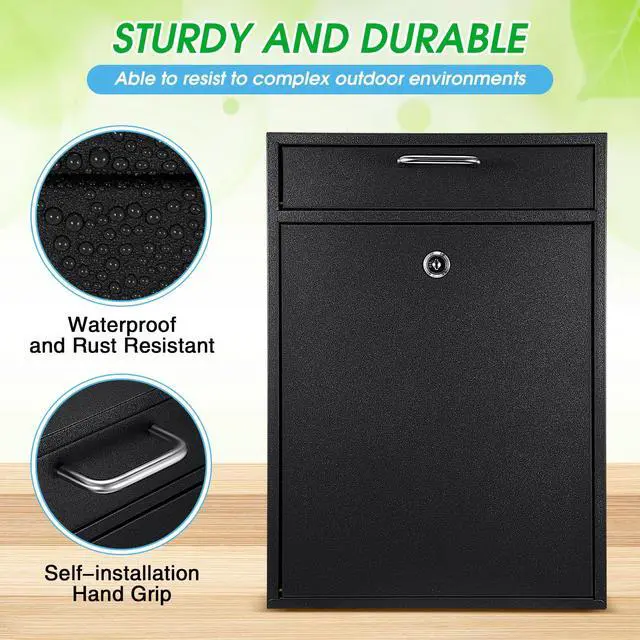 Alt view image 3 of 7 - Large Locking Mailbox with Key for Outdoor 16.2 x 11.2 x 4.7 Inches Large Wall Mount Mail Box with Lock Security Mail Drop Metal Collection Boxes Hanging Secure Postbox(Black)