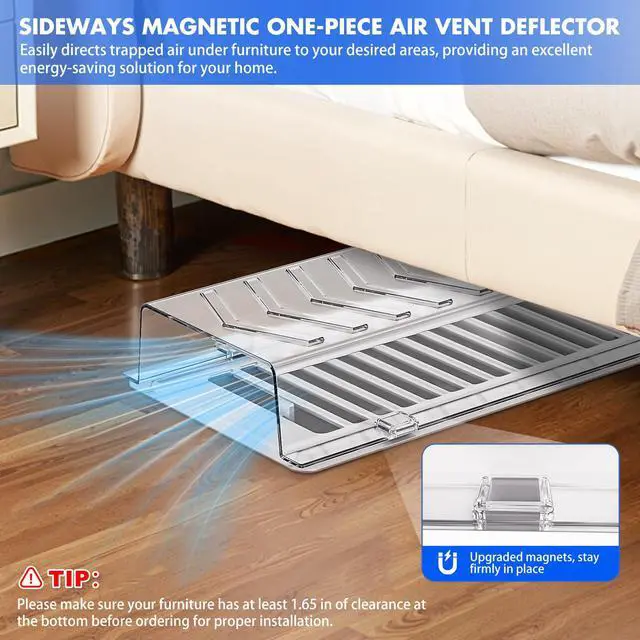 Alt view image 7 of 7 - Super Magnetic Vent Deflector, Sideways Air & Heat Deflectors 2 Pack | One-Piece Snap-Lock Vent Redirector for Wall, Floor & Ceiling Vents, Fits 4"x10" Duct Openings, Adjustable Airflow Control