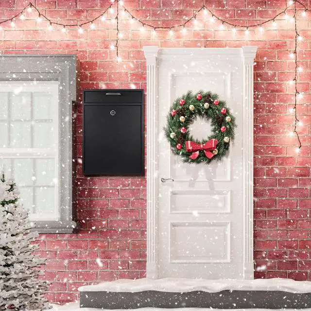 Alt view image 7 of 7 - Large Locking Mailbox with Key for Outdoor 16.2 x 11.2 x 4.7 Inches Large Wall Mount Mail Box with Lock Security Mail Drop Metal Collection Boxes Hanging Secure Postbox(Black)