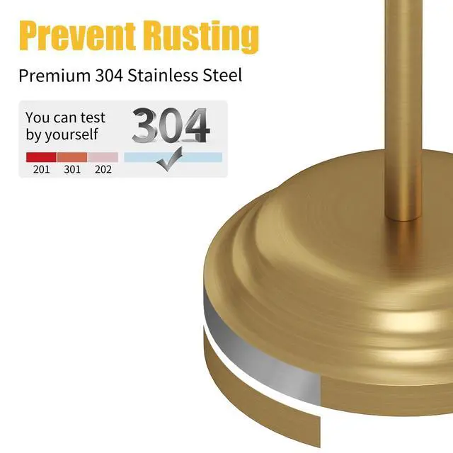 Alt view image 7 of 7 - Toilet Paper Holder Floor Stand, Bathroom Freestanding Gold | Toilet Tissue Roll Holder, Free Standing Rack with Storage, Weighted Base Accessories, SUS304 Stainless Steel Rustproof