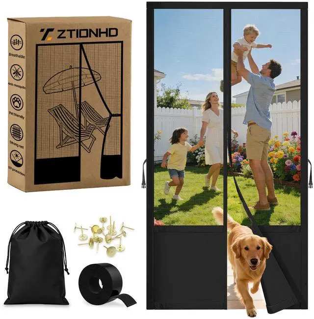 Main image of Magnetic Screen Door Fits 36x80 Inch Front Door Heavy Duty Fiberglass Mesh, 36 Magnets Auto Close, Tool-Free Installation, Keeps Bugs Out,Pet & Kid Friendly with Storage Bag,Black
