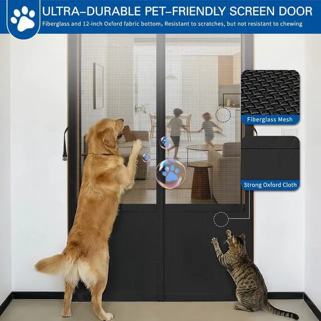 Alt view image 4 of 7 - Magnetic Screen Door Fits 36x80 Inch Front Door Heavy Duty Fiberglass Mesh, 36 Magnets Auto Close, Tool-Free Installation, Keeps Bugs Out,Pet & Kid Friendly with Storage Bag,Black