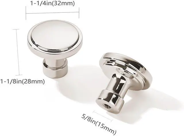 Alt view image 2 of 5 - 10 Pack Modern Polished Nickel Cabinet Knobs 1-1/4 inch Diameter Round Ergonomic Grip Indoor Use Kitchen Bathroom